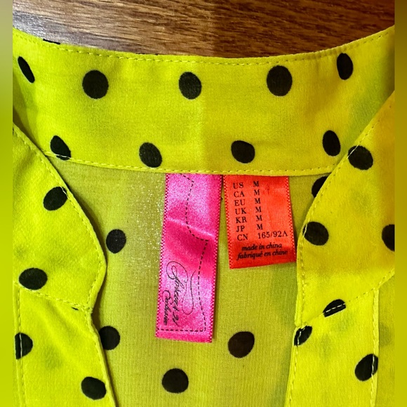 Forever 21 Sheer Lime Green Polka Dot Hi-Low Blouse Women’s Size Medium - Picture 8 of 10